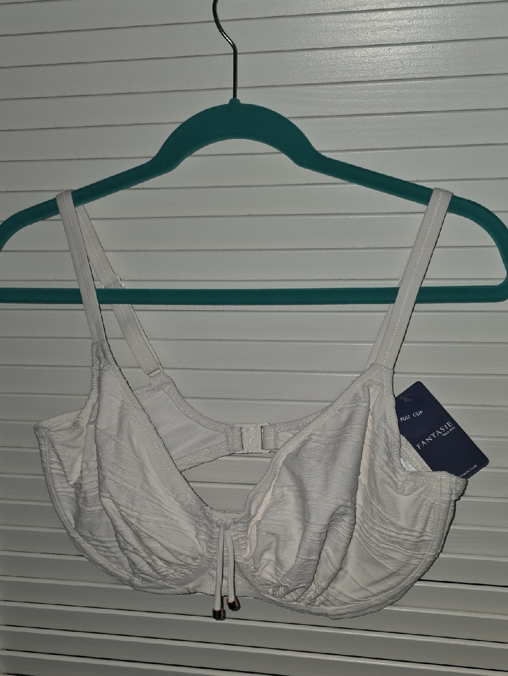 Fantasie White Ruched Underwire Bikini Top with Front Drawstring